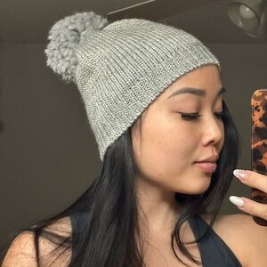 H&M Light Gray Knit Beanie with Pom-Pom